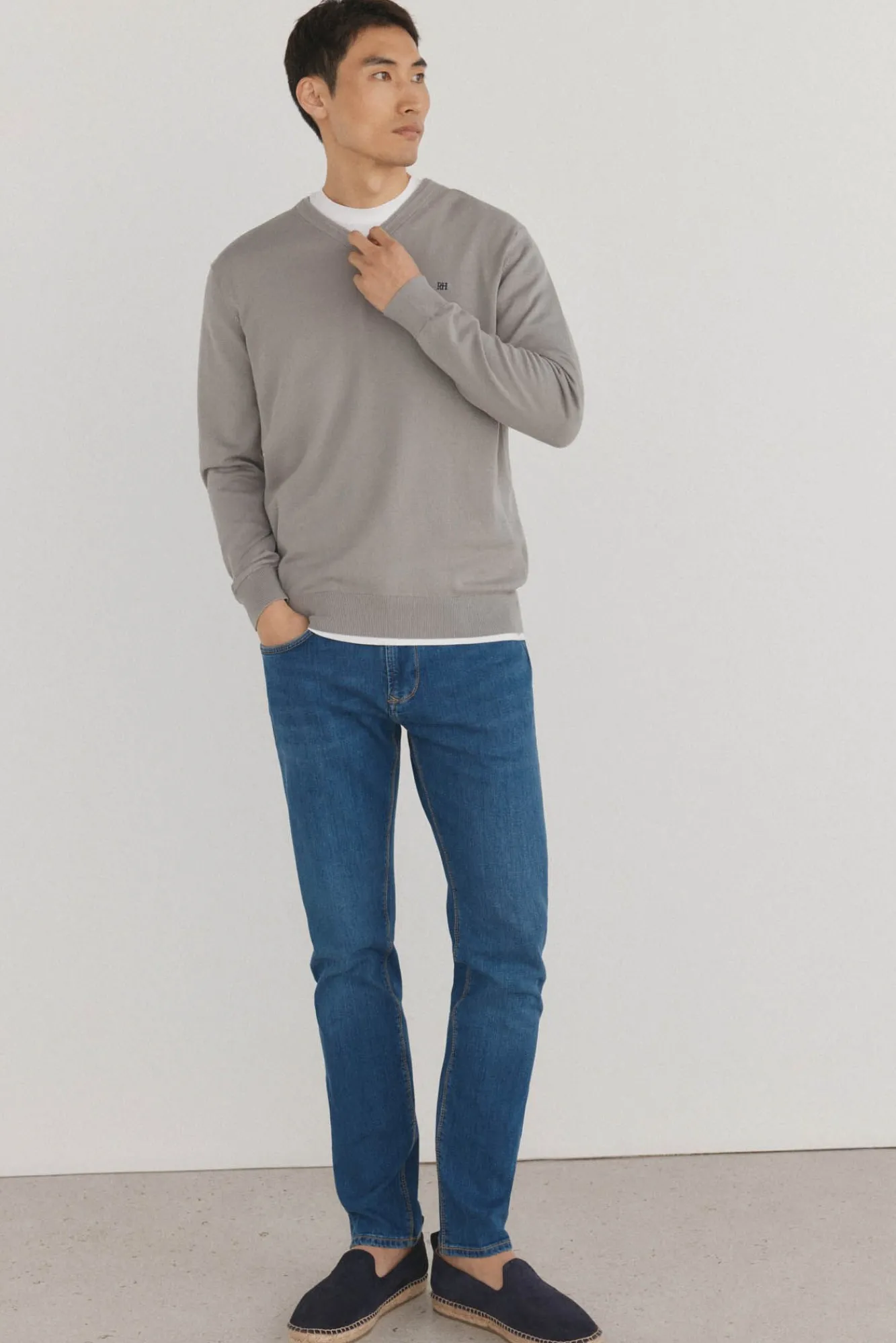 Pedro del Hierro Camisolas-gola de malha fina de algodão premium com bico Cizento