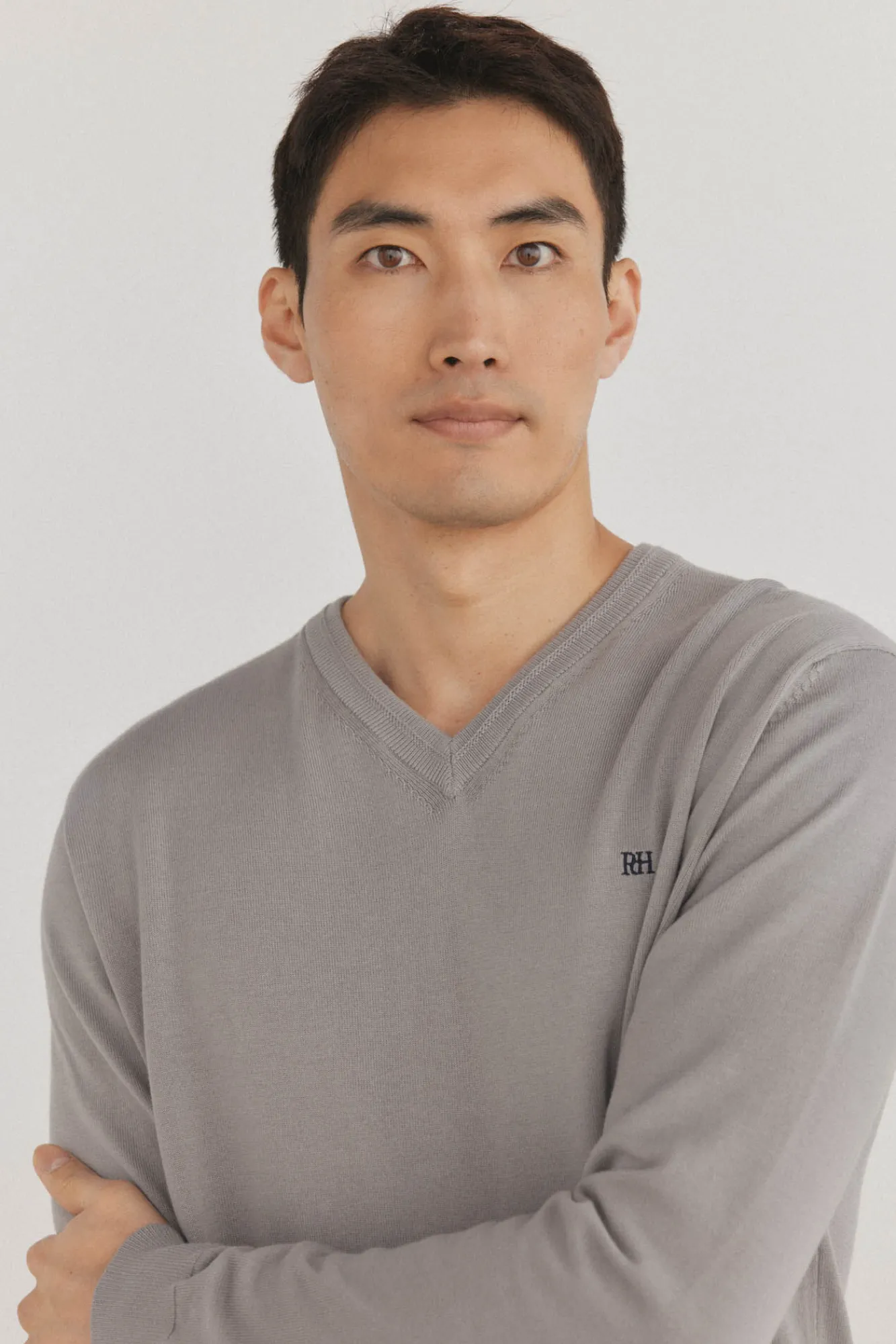 Pedro del Hierro Camisolas-gola de malha fina de algodão premium com bico Cizento