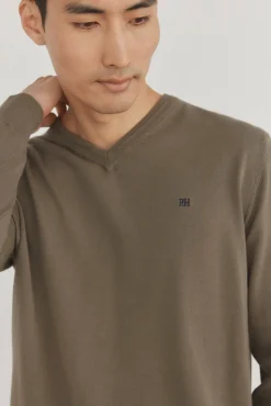 Pedro del Hierro Camisolas-gola de malha fina de algodão premium com bico Verde