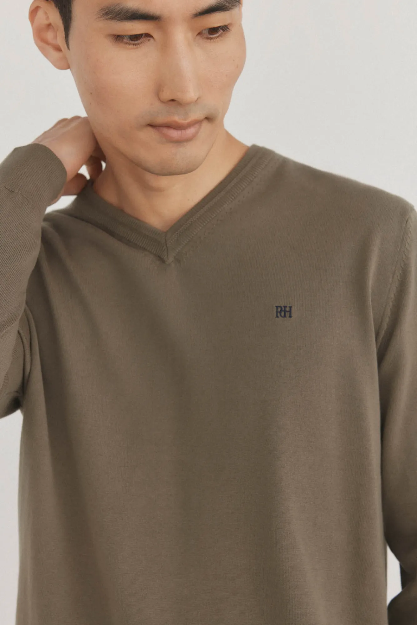 Pedro del Hierro Camisolas-gola de malha fina de algodão premium com bico Verde