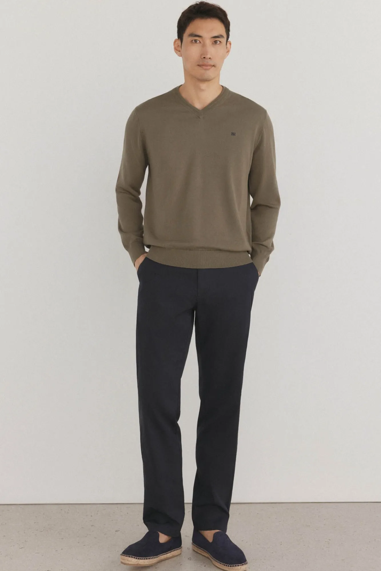 Pedro del Hierro Camisolas-gola de malha fina de algodão premium com bico Verde