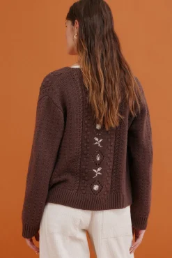 Hoss Intropia Camisolas-Ilena. Casaco de malha bordado Castanho