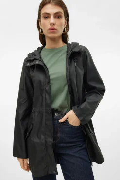 Vero Moda Sobretudos|Casacos-Impermeável de manga comprida com capuz Preto