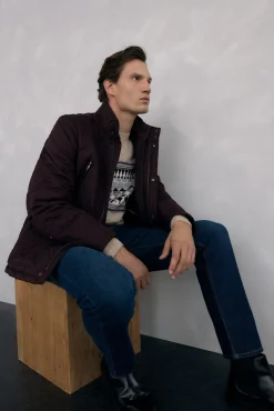 Pedro del Hierro Casacos|Sobretudos-Jaqueta acolchoada com padrão de diamante Bordeaux