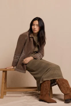 Slowlove Sobretudos-Jaqueta biker com efeito pele bordado Tostado