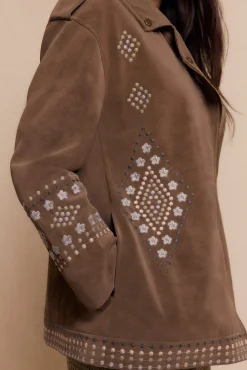 Slowlove Sobretudos-Jaqueta biker com efeito pele bordado Tostado