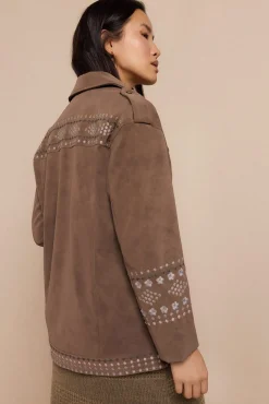 Slowlove Sobretudos-Jaqueta biker com efeito pele bordado Tostado