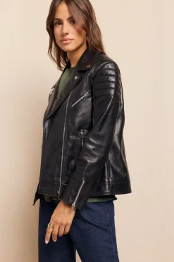 Slowlove Sobretudos-Jaqueta biker em napa com acolchoamento nos ombros Preto