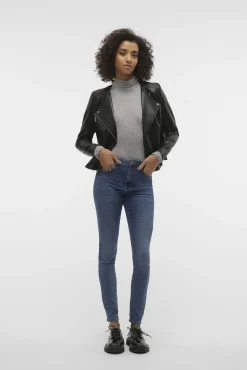 Vero Moda Sobretudos-Jaqueta biker feminina em polipele Preto