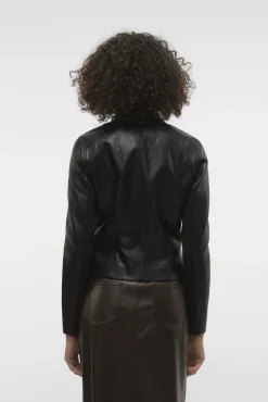 Vero Moda Sobretudos-Jaqueta biker feminina em polipele Preto