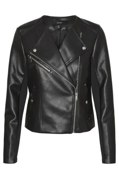 Vero Moda Sobretudos-Jaqueta biker feminina em polipele Preto