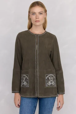 Pedro del Hierro Sobretudos-Jaqueta bordada em camurça Verde