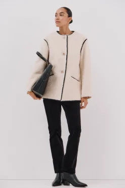 Cortefiel Casacos-Jaqueta brilhante com efeito dupla face Ecru