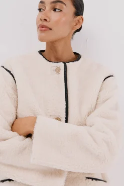 Cortefiel Casacos-Jaqueta brilhante com efeito dupla face Ecru