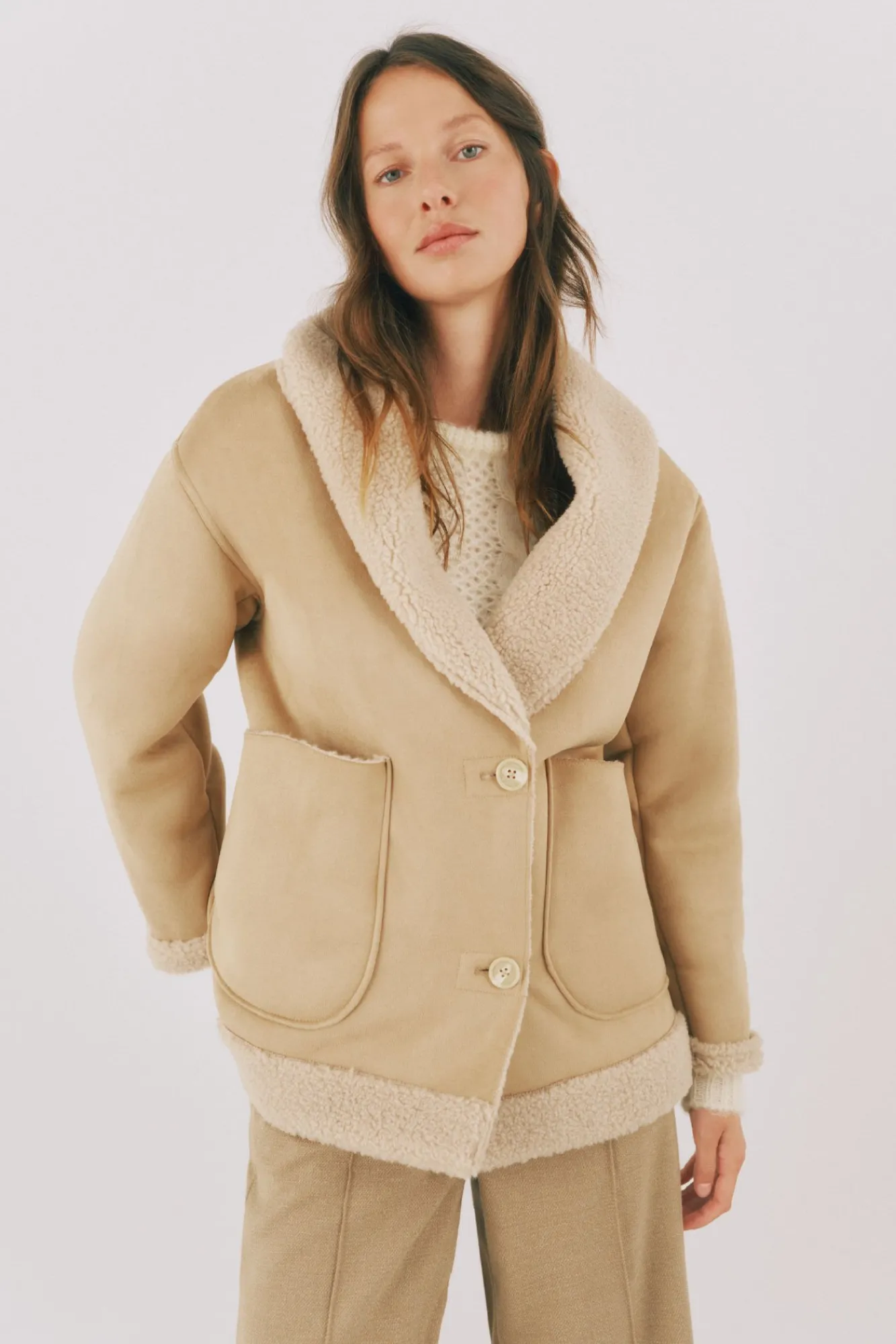 Cortefiel Sobretudos|Casacos-Jaqueta com efeito dupla face Tostado