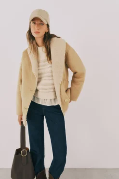 Cortefiel Sobretudos|Casacos-Jaqueta com efeito dupla face Tostado