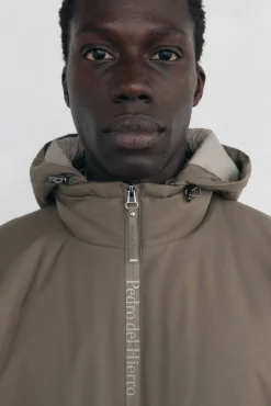 Pedro del Hierro Casacos|Sobretudos-Jaqueta com fecho-éclair e capuz Beige