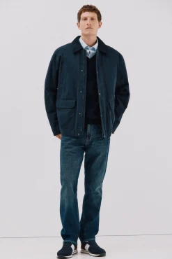 Cortefiel Casacos|Sobretudos-Jaqueta com gola combinada Azul