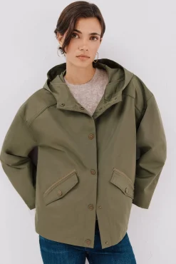 Cortefiel Sobretudos|Casacos-Jaqueta curta com botões de pressão Verde