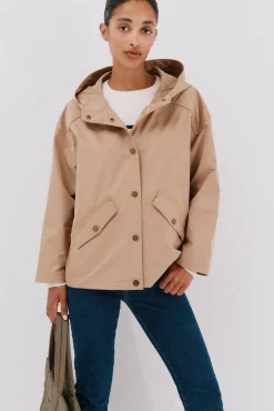 Cortefiel Sobretudos|Casacos-Jaqueta curta com botões de pressão Tostado