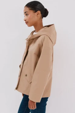 Cortefiel Sobretudos|Casacos-Jaqueta curta com botões de pressão Tostado