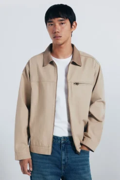 Springfield Casacos-Jaqueta de algodão lavado em contraste castanho