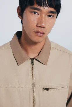 Springfield Casacos-Jaqueta de algodão lavado em contraste castanho