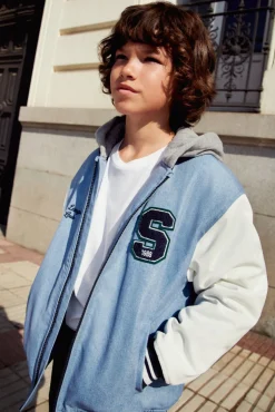 Springfield Kids Casacos|Sobretudos-Jaqueta de beisebol universitária masculina azul