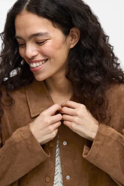 Vila Blusas|Sobretudos-Jaqueta de camurça abotoada Castanho