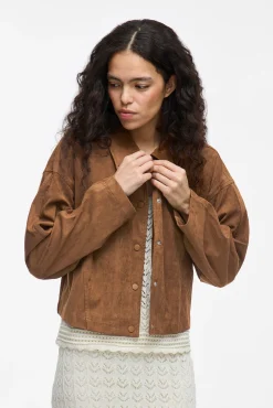 Vila Blusas|Sobretudos-Jaqueta de camurça abotoada Castanho