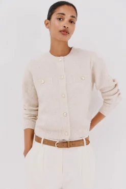 Cortefiel Camisolas-Jaqueta de lurex com botões Ecru