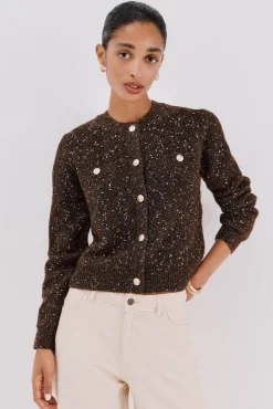 Cortefiel Camisolas-Jaqueta de lurex com botões Castanho