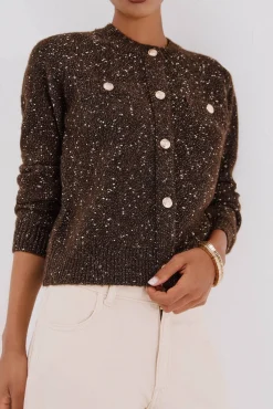 Cortefiel Camisolas-Jaqueta de lurex com botões Castanho