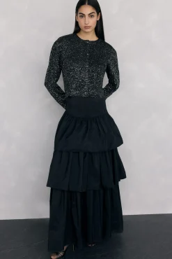 Pedro del Hierro Sobretudos|Camisolas-Jaqueta de malha com lantejoulas Preto