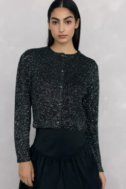 Pedro del Hierro Sobretudos|Camisolas-Jaqueta de malha com lantejoulas Preto