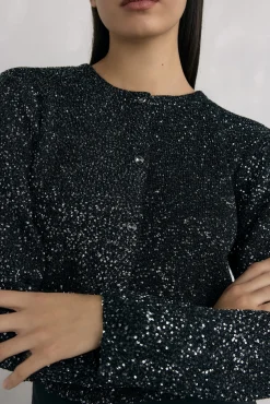 Pedro del Hierro Sobretudos|Camisolas-Jaqueta de malha com lantejoulas Preto