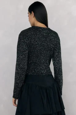 Pedro del Hierro Sobretudos|Camisolas-Jaqueta de malha com lantejoulas Preto