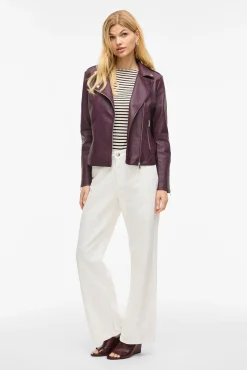 Vila Blusas|Sobretudos-Jaqueta de motociclista de polipele Roxo