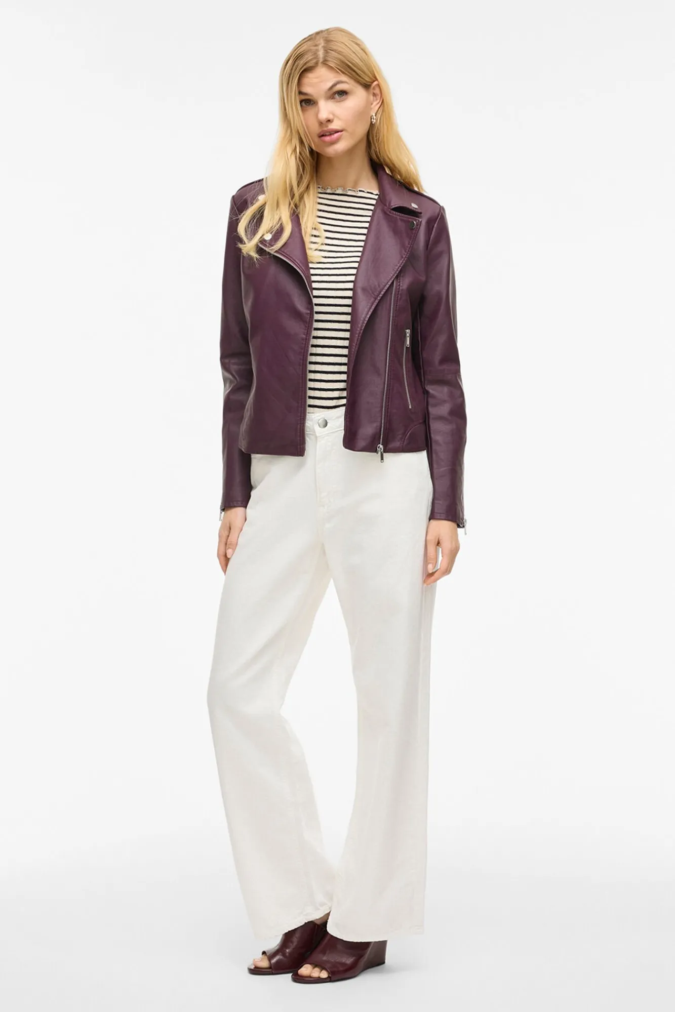 Vila Blusas|Sobretudos-Jaqueta de motociclista de polipele Roxo