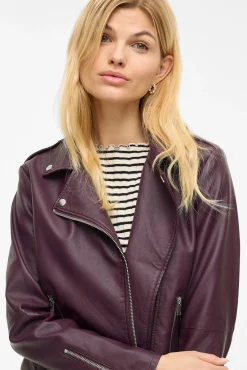 Vila Blusas|Sobretudos-Jaqueta de motociclista de polipele Roxo