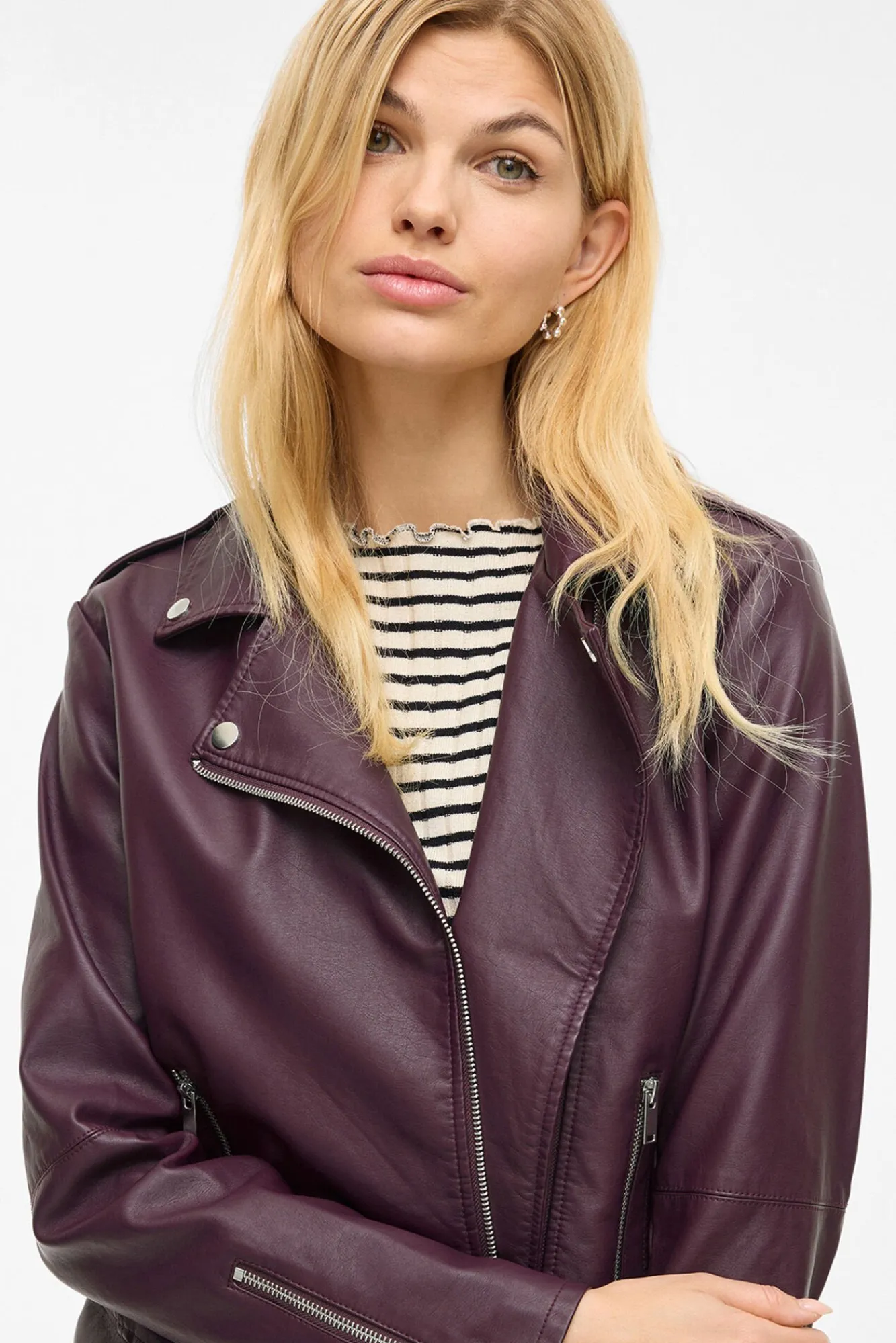 Vila Blusas|Sobretudos-Jaqueta de motociclista de polipele Roxo