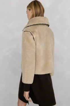 Pedro del Hierro Sobretudos|Casacos-Jaqueta de pele com fecho de pressão Ecru