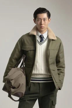 PuroEGO Casacos-Jaqueta de trabalho com gola de borrego Verde