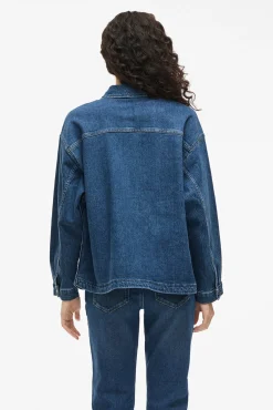 Vila Blusas|Sobretudos-Jaqueta jeans com bolsos Azul