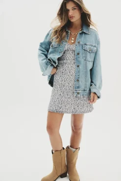 Springfield Sobretudos-Jaqueta jeans de algodão oversized azul