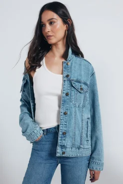 Springfield Sobretudos-Jaqueta jeans de algodão oversized azul