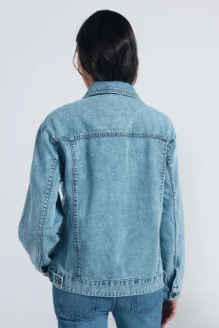 Springfield Sobretudos-Jaqueta jeans de algodão oversized azul