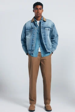 Springfield Casacos-Jaqueta jeans oversized com gola contrastante azul