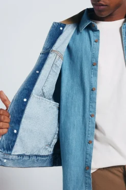 Springfield Casacos-Jaqueta jeans oversized com gola contrastante azul