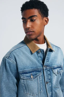 Springfield Casacos-Jaqueta jeans oversized com gola contrastante azul